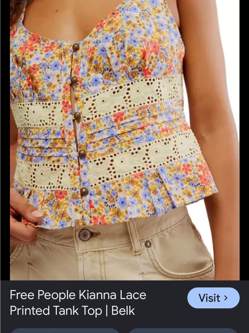 Free People Floral Eyelet Button-Front Tank Top - Yellow/Blue/Red